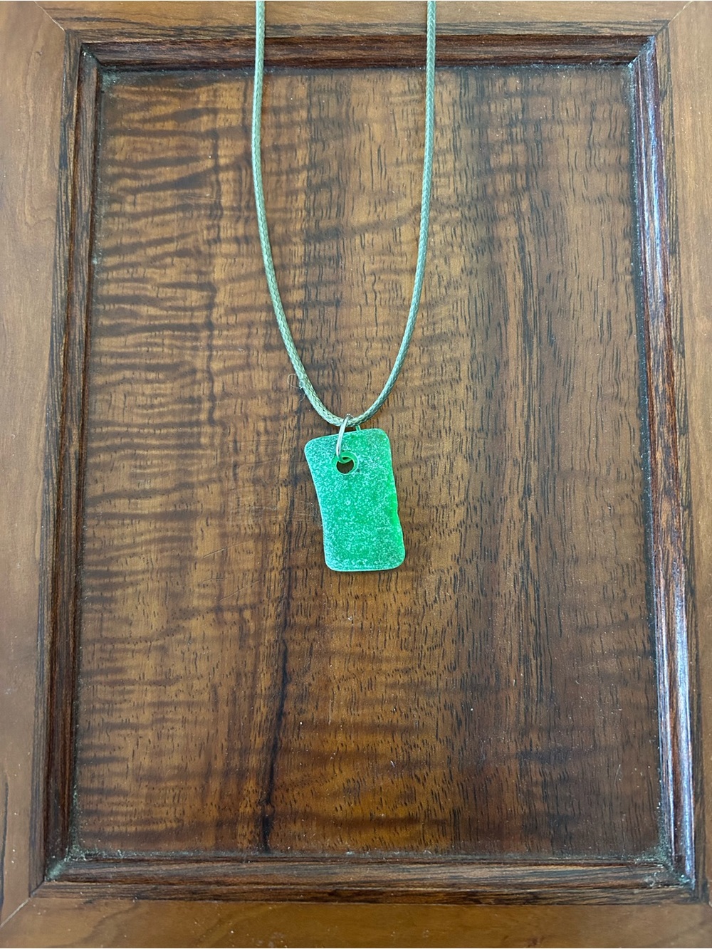 Hand Crafted Emerald Green Sea Glass Pendant Necklace on 18-inch green cord